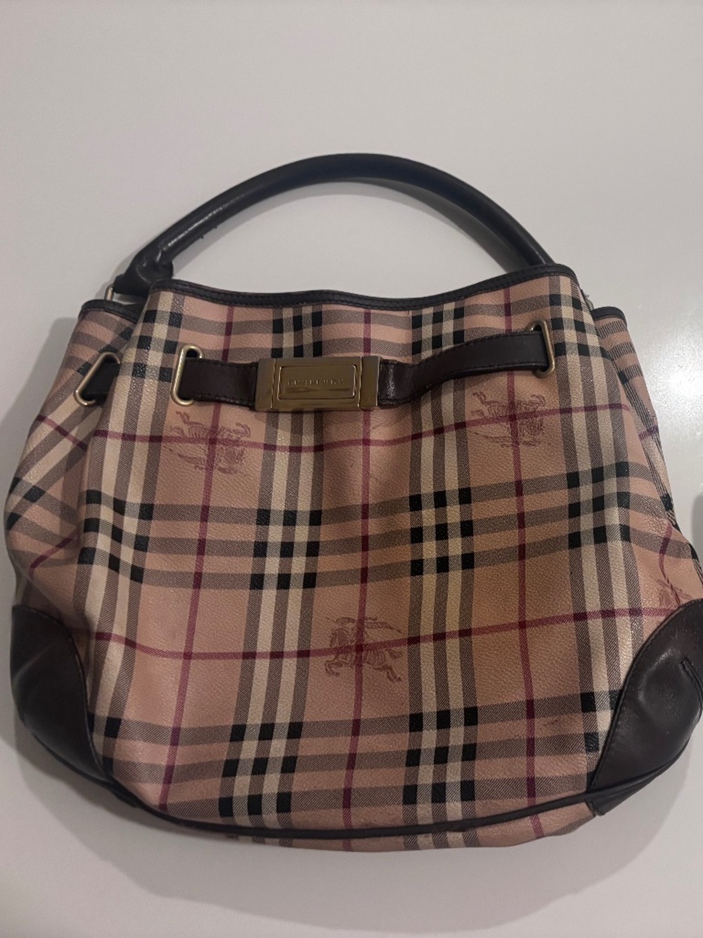 Authentic Burberry Signature Haymarket Hobo with matching Burberry wallet